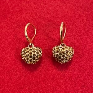 Joan Rivers Vintage Stamped Gold Amber Crystal Heart Drop Earrings